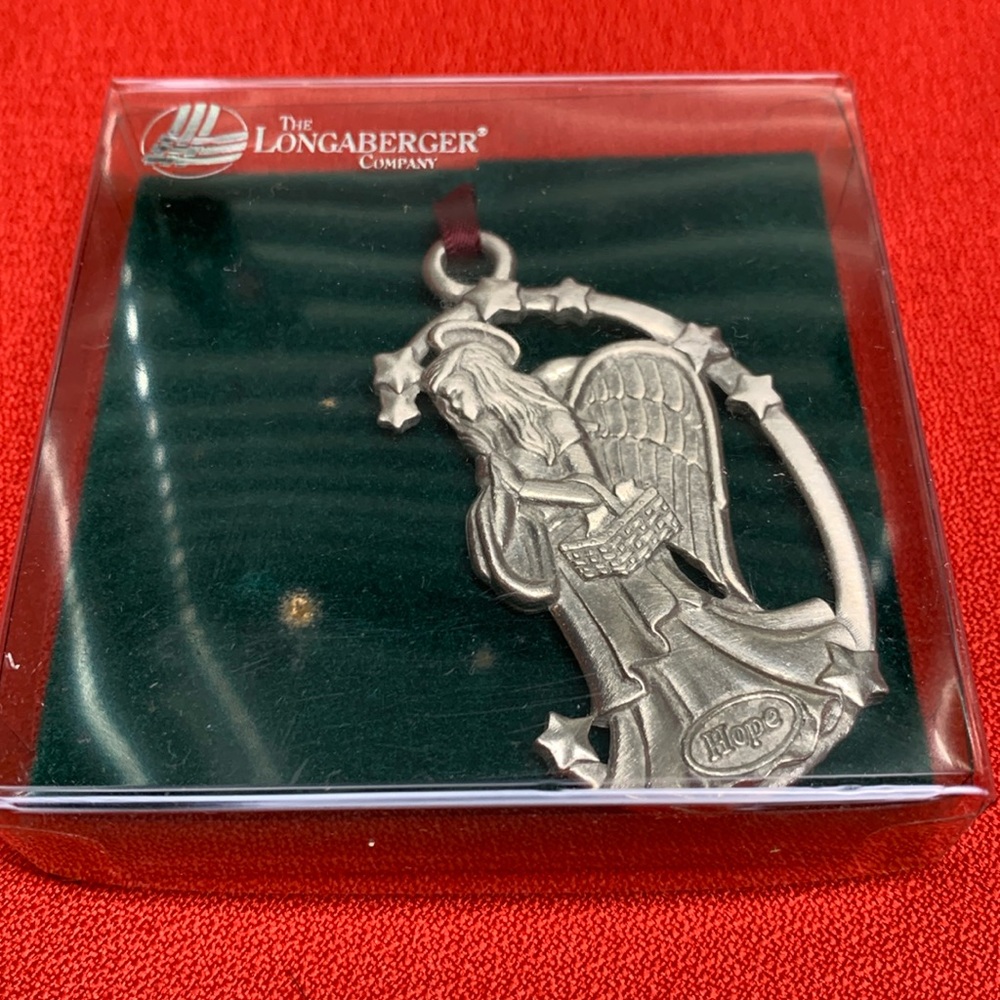 Longaberger Pewter Angel Basket Ornament  HOPE Christmas 1998